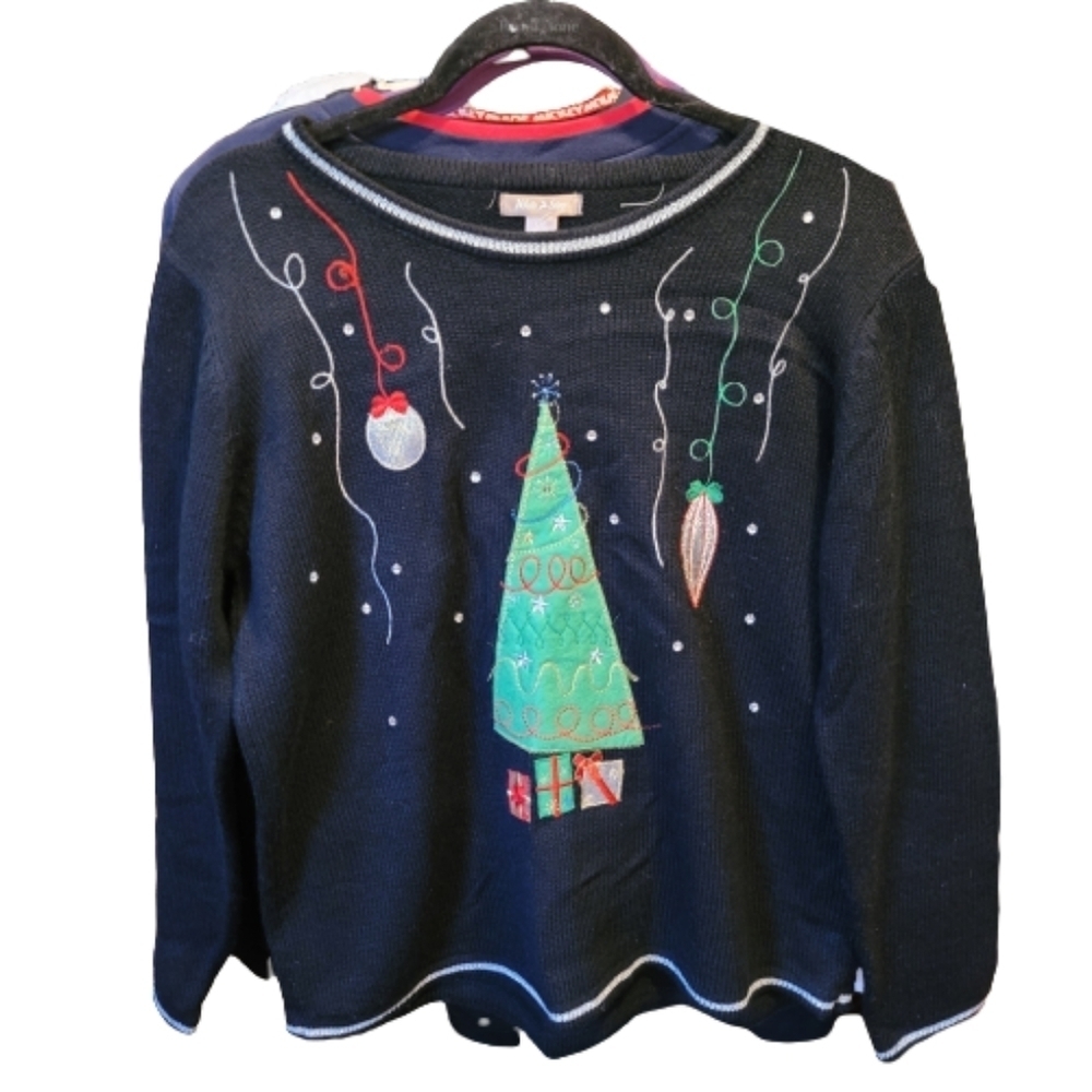 White Stag Ugly Christmas Sweater  Cute Holiday Tree & Ornaments  Size 12/14